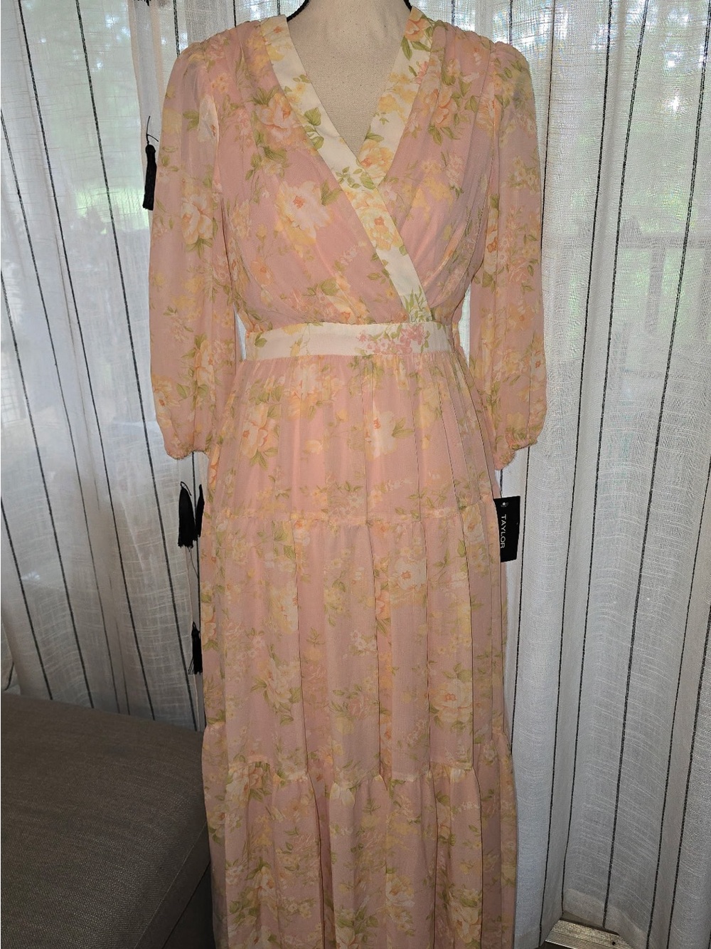 Taylor Soft Pink Floral Tiered Wrap Maxi Dress